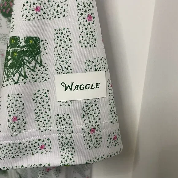 Waggle Mens M Polo Shirt White Green Gnome Lawnmower Print Golf Performance - Picture 5 of 7